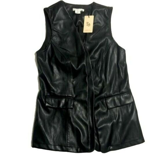 Vegan Leather Open Front Vest Sincerely Jules M - Picture 1 of 8